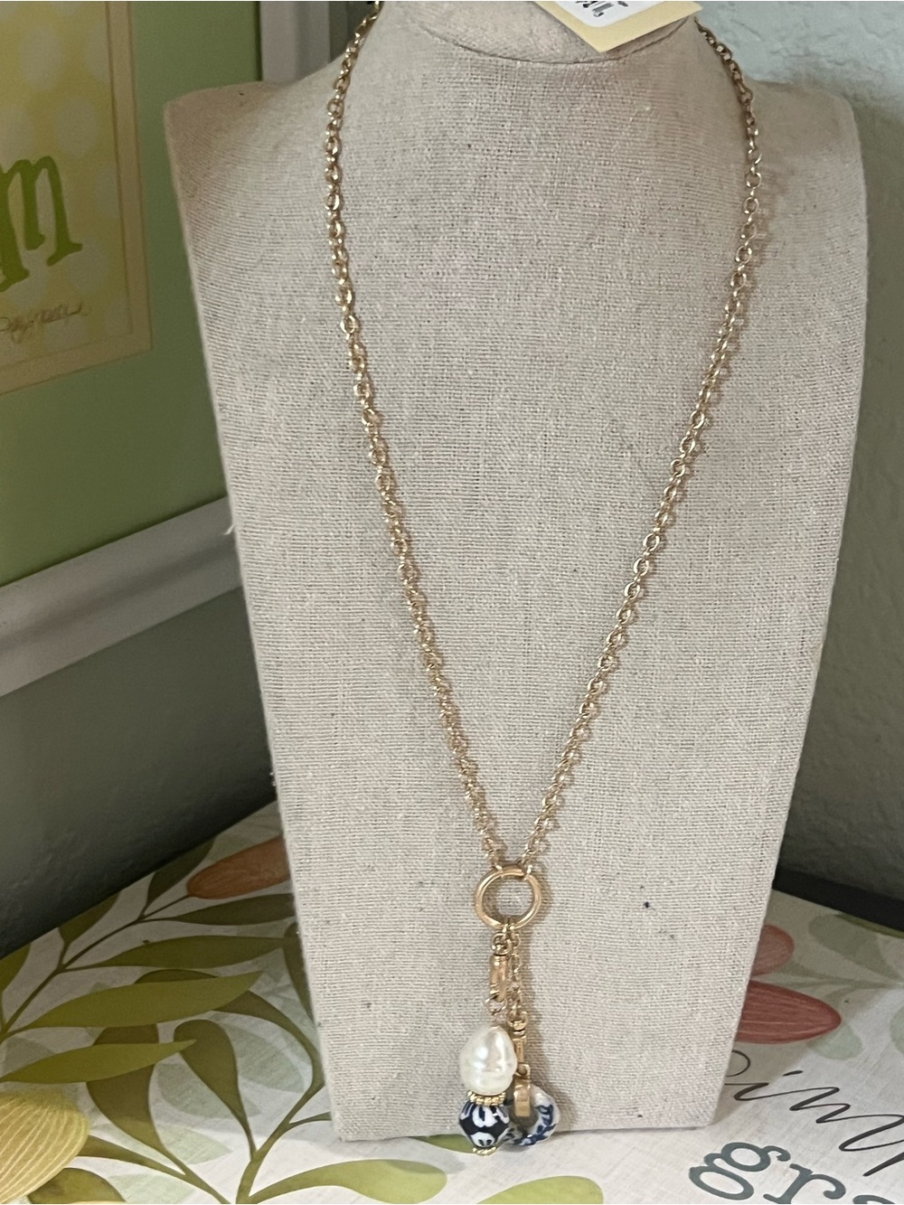 Patricia Nash Gold-Tone Necklace with Pearl and Navy Bead Charms - Picture 5 of 7